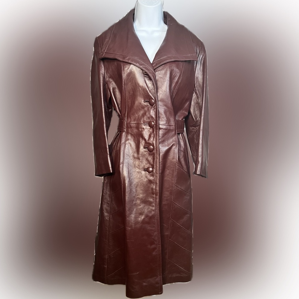 Vintage 70s Burgundy Long Leather Jacket